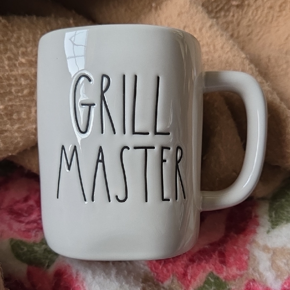 Rae Dunn "Grill Master" White and Navy Blue Ceramic Coffee Tea Mug